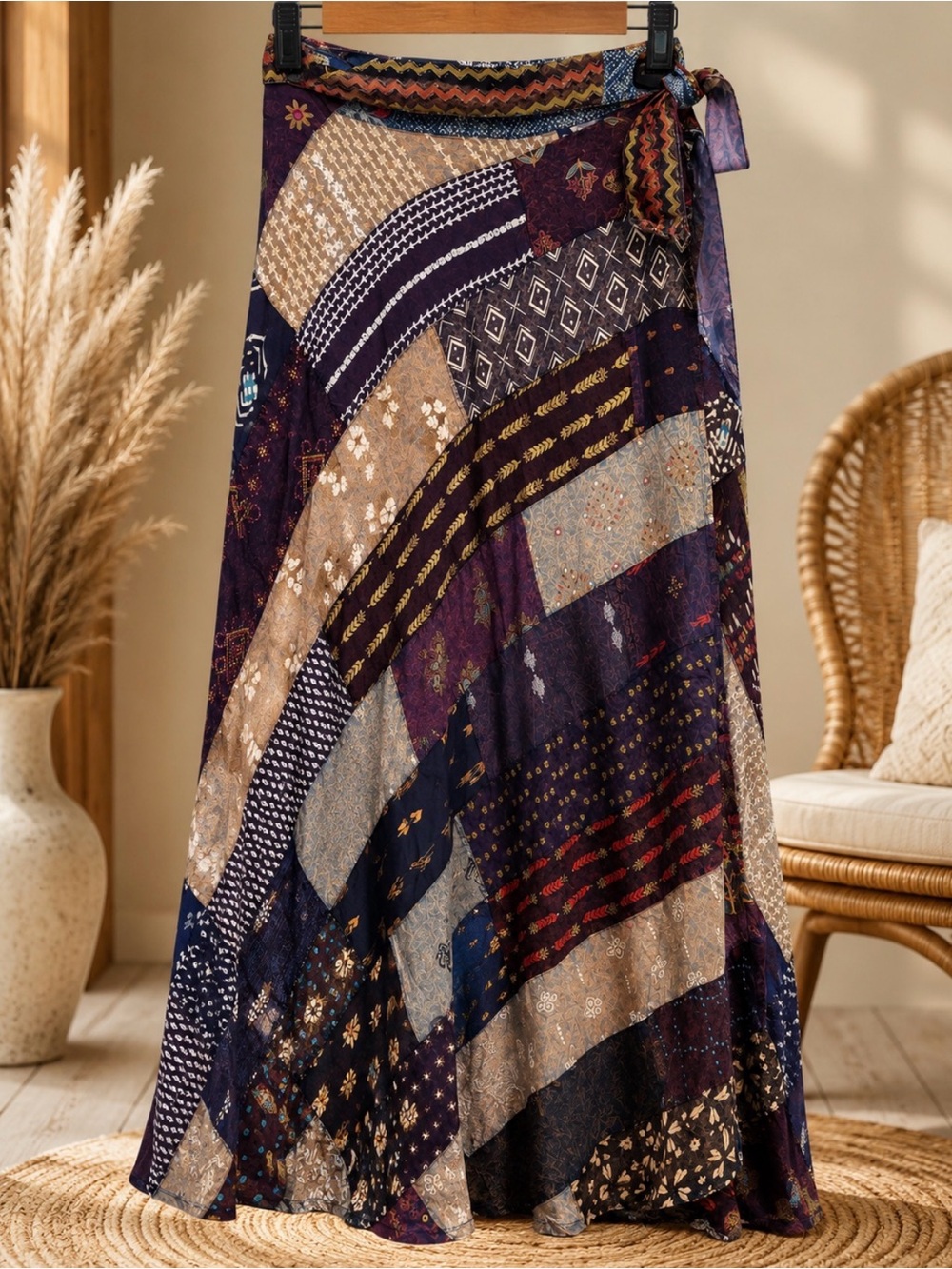 Jaded Gypsy Free Size Boho Patchwork Maxi Wrap Skirt - Multicolored NWT